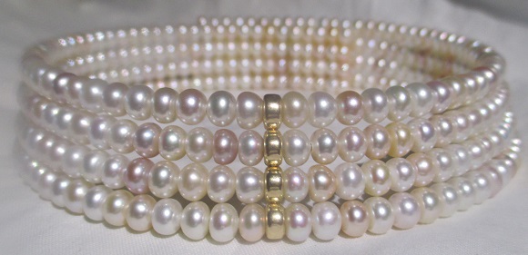 xxM1300M Cultured Freshwater 4-row choker 14k gold Takst-valuation N.Kr. 15000